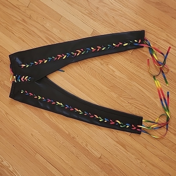 Current Mood Faux Leather Rainbow Lace Up Leggings - Picture 1 of 2